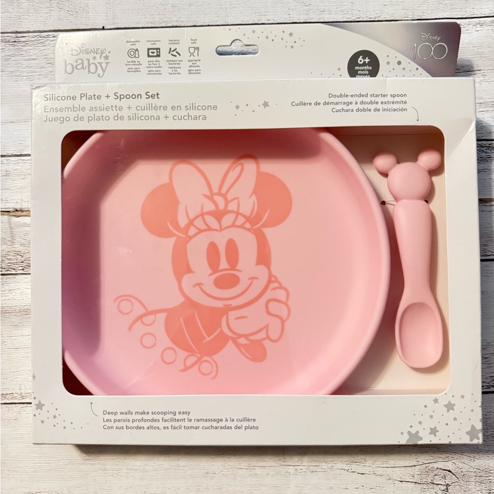 Disney Baby 2pc Silicone Plate & Spoon Set- Minnie Mouse Pink